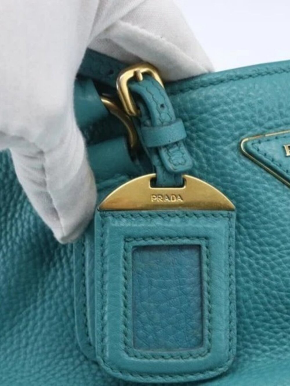 PRADA Hand Bag Leather Light Blue Gold Auth - Picture 11 of 16